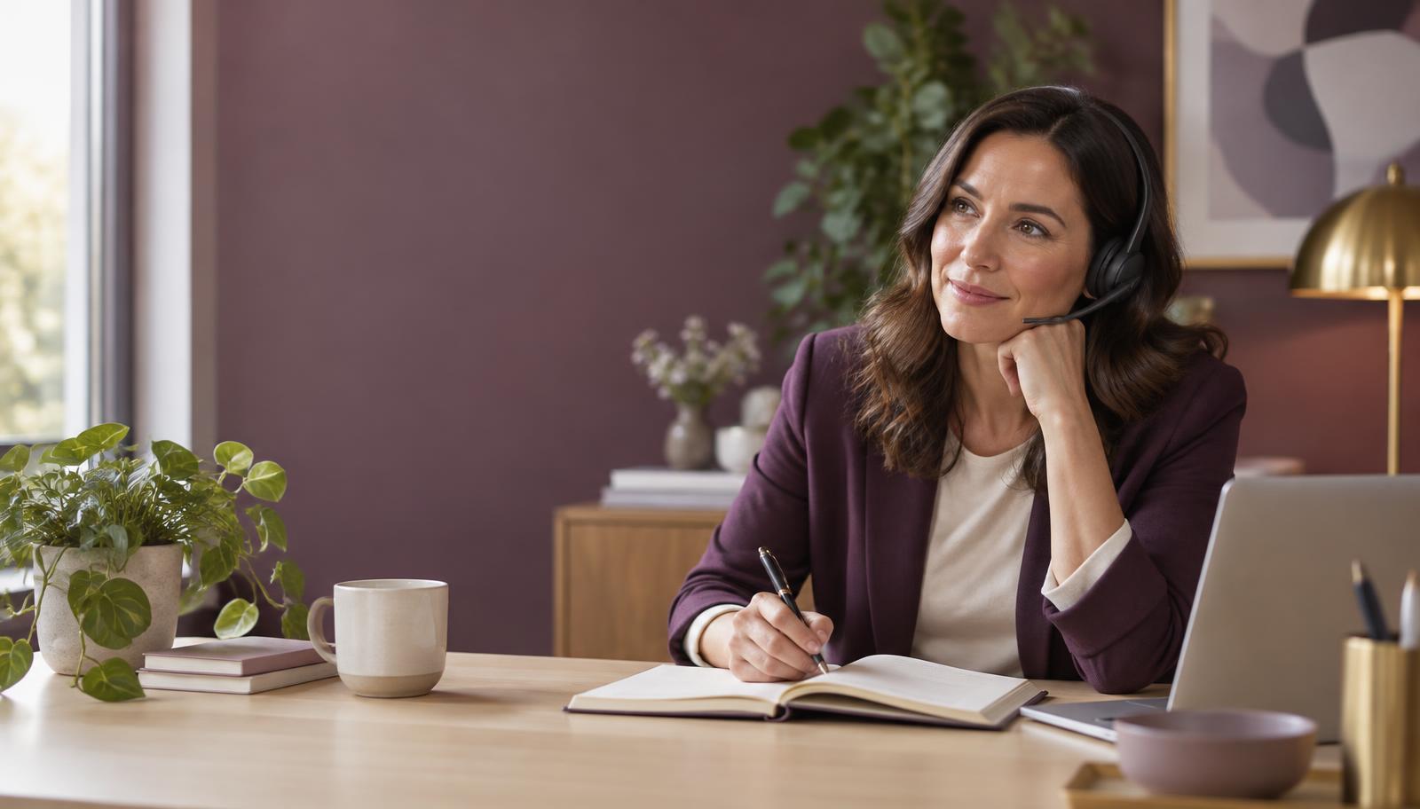 A professional caller listening attentively during a follow-up conversation
